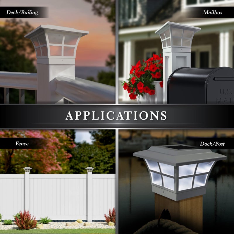 Classy Caps SL079W Prestige Solar Post Cap - White â€“ High-Performance Solar LED Lights, fits 3.5x3.5 & 4x4 Posts, Durable PVC (Vinyl) Construction, Weather-Resistant, Ideal for Decks, Fences - Image 5